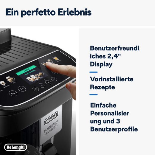 DE'LONGHI Kaffeevollautomat Magnifica Evo Next ECAM310.60.B - Barista-Genuss per Touch, schwarz MyLatteFunktion, 3 Benutzerprofile, LatteCrema Milchsystem, 10 Rezepte