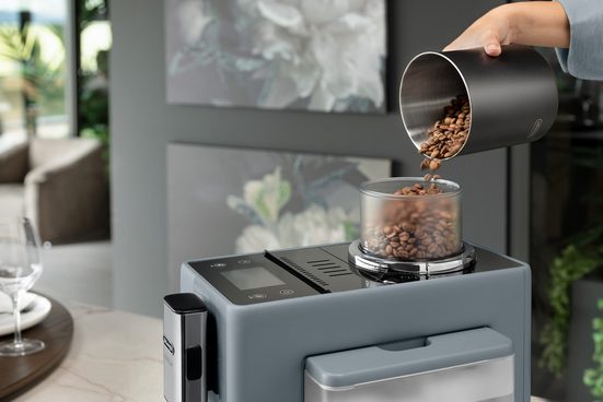 DE'LONGHI Kaffeevollautomat Rivelia EXAM440.55.G – 16 Kaffee-Rezepte, 2 Barista-Bohnenbehälter, grau Extra-Shot-Funktion, Innovatives Bean-Switch System, Touchdisplay
