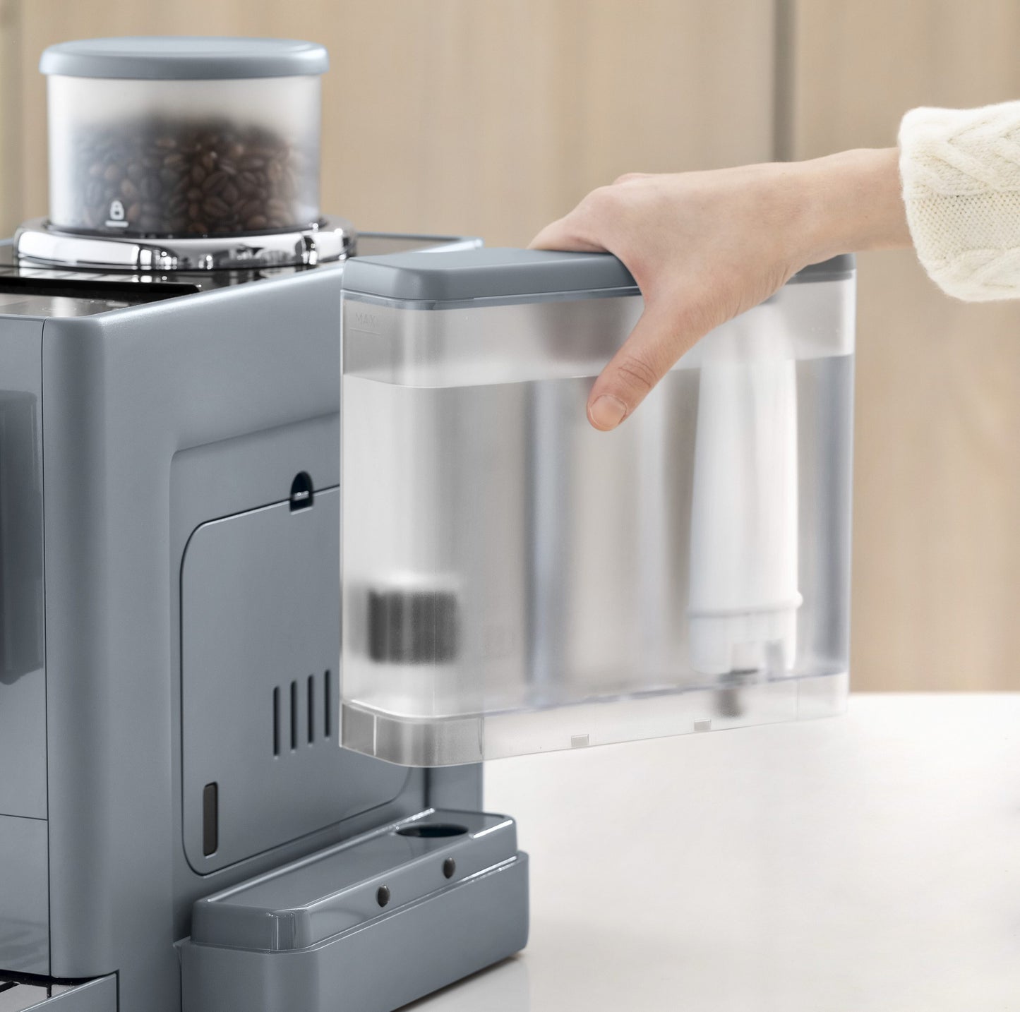 DE'LONGHI Kaffeevollautomat Rivelia EXAM440.55.G – 16 Kaffee-Rezepte, 2 Barista-Bohnenbehälter, grau Extra-Shot-Funktion, Innovatives Bean-Switch System, Touchdisplay