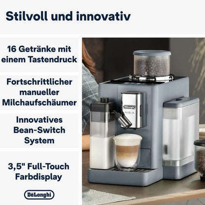 DE'LONGHI Kaffeevollautomat Rivelia EXAM440.55.G – 16 Kaffee-Rezepte, 2 Barista-Bohnenbehälter, grau Extra-Shot-Funktion, Innovatives Bean-Switch System, Touchdisplay