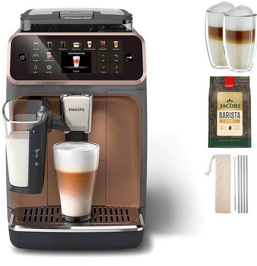 PHILIPS Kaffeevollautomat EP5544/80 5500 Series, 20 Kaffeespezialitäten (heiß oder eisgekühlt) LatteGo-Milchsystem, SilentBrew Technologie, Grau/Kupfer