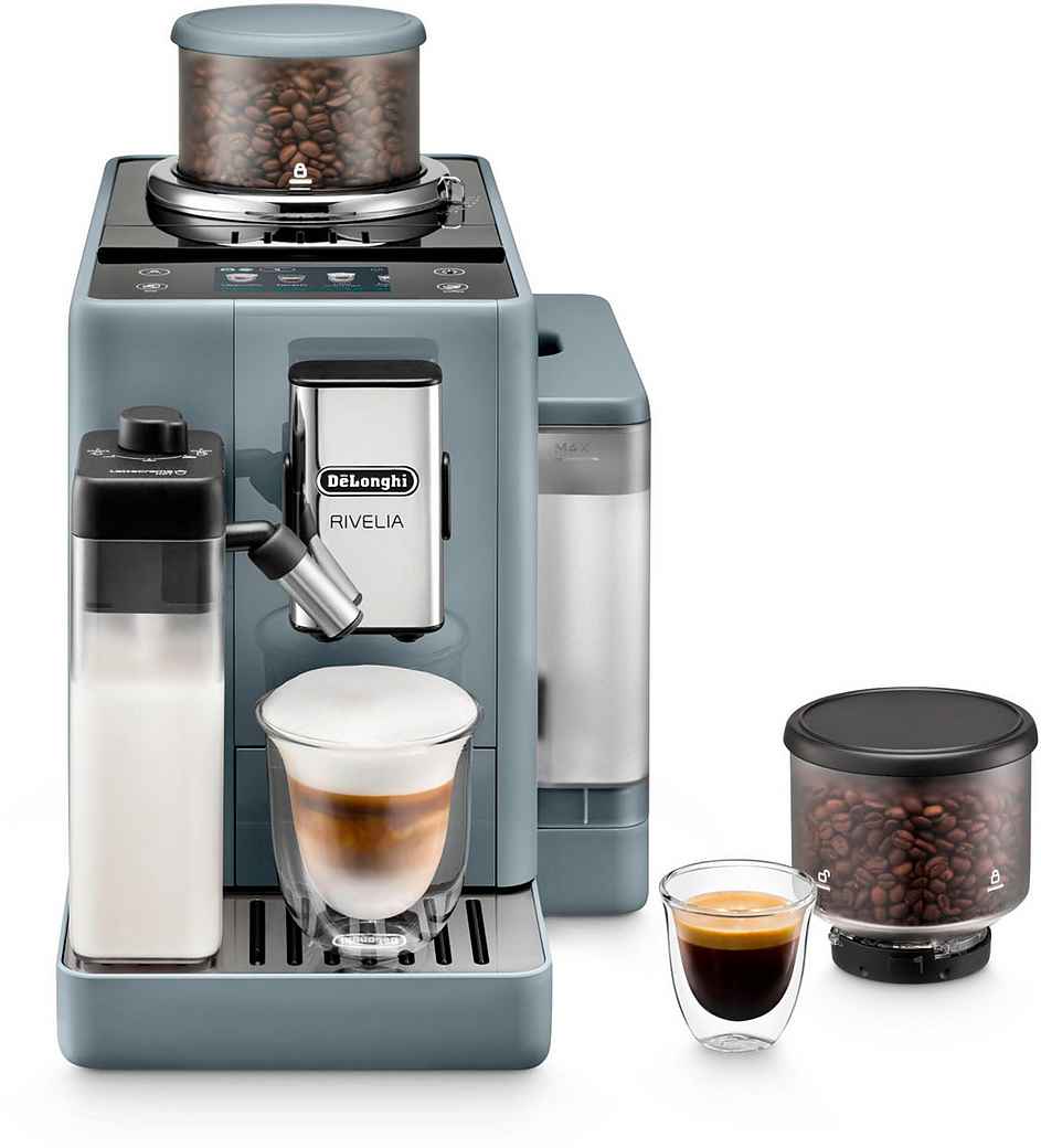 DE'LONGHI Kaffeevollautomat Rivelia EXAM440.55.G – 16 Kaffee-Rezepte, 2 Barista-Bohnenbehälter, grau Extra-Shot-Funktion, Innovatives Bean-Switch System, Touchdisplay