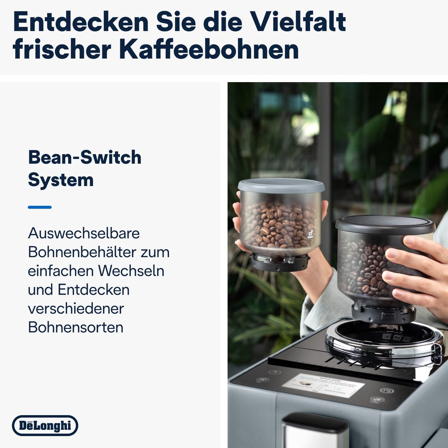 DE'LONGHI Kaffeevollautomat Rivelia EXAM440.55.G – 16 Kaffee-Rezepte, 2 Barista-Bohnenbehälter, grau Extra-Shot-Funktion, Innovatives Bean-Switch System, Touchdisplay