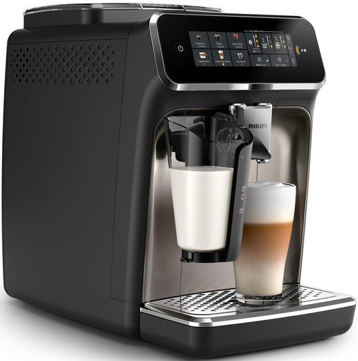 PHILIPS Kaffeevollautomat EP3347/90 3300 Series, 6 Getränke (heiß oder eisgekühlt) LatteGo-Milchsystem, SilentBrew Technologie, Chrom-Schwarz