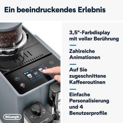 DE'LONGHI Kaffeevollautomat Rivelia EXAM440.55.G – 16 Kaffee-Rezepte, 2 Barista-Bohnenbehälter, grau Extra-Shot-Funktion, Innovatives Bean-Switch System, Touchdisplay