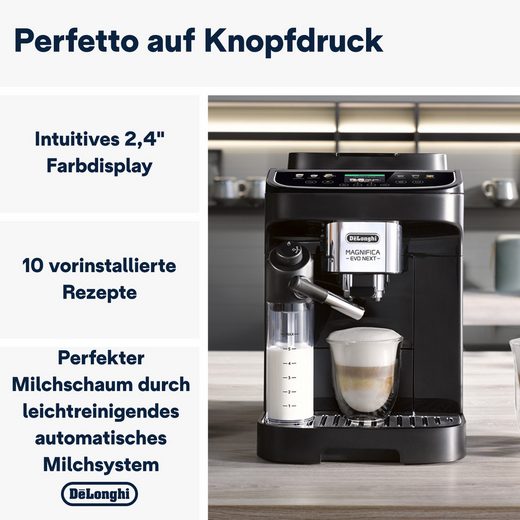 DE'LONGHI Kaffeevollautomat Magnifica Evo Next ECAM310.60.B - Barista-Genuss per Touch, schwarz MyLatteFunktion, 3 Benutzerprofile, LatteCrema Milchsystem, 10 Rezepte