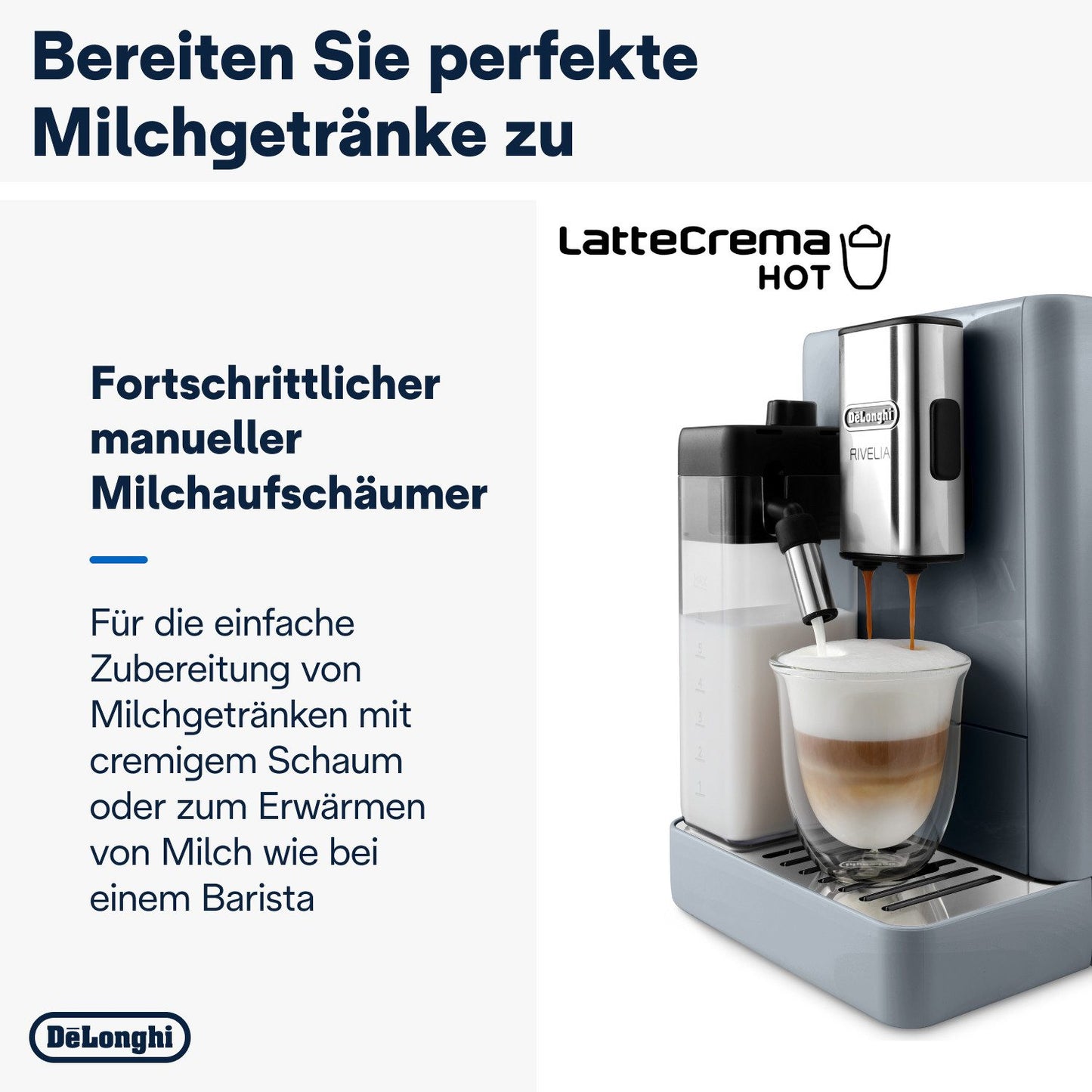 DE'LONGHI Kaffeevollautomat Rivelia EXAM440.55.G – 16 Kaffee-Rezepte, 2 Barista-Bohnenbehälter, grau Extra-Shot-Funktion, Innovatives Bean-Switch System, Touchdisplay