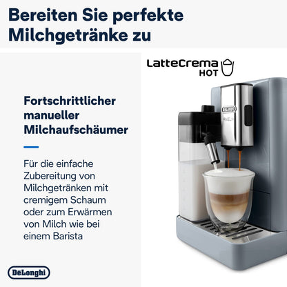 DE'LONGHI Kaffeevollautomat Rivelia EXAM440.55.G – 16 Kaffee-Rezepte, 2 Barista-Bohnenbehälter, grau Extra-Shot-Funktion, Innovatives Bean-Switch System, Touchdisplay